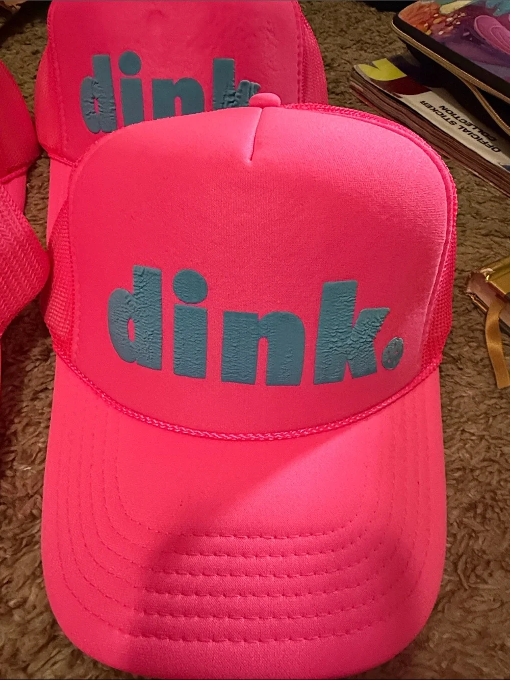 Unisex Trucker Hat - Neon Pink with Blue pickleball dink price for 1 sellin 4